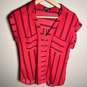Express Women's Vibrant Red and Purple Striped Blouse Size Small